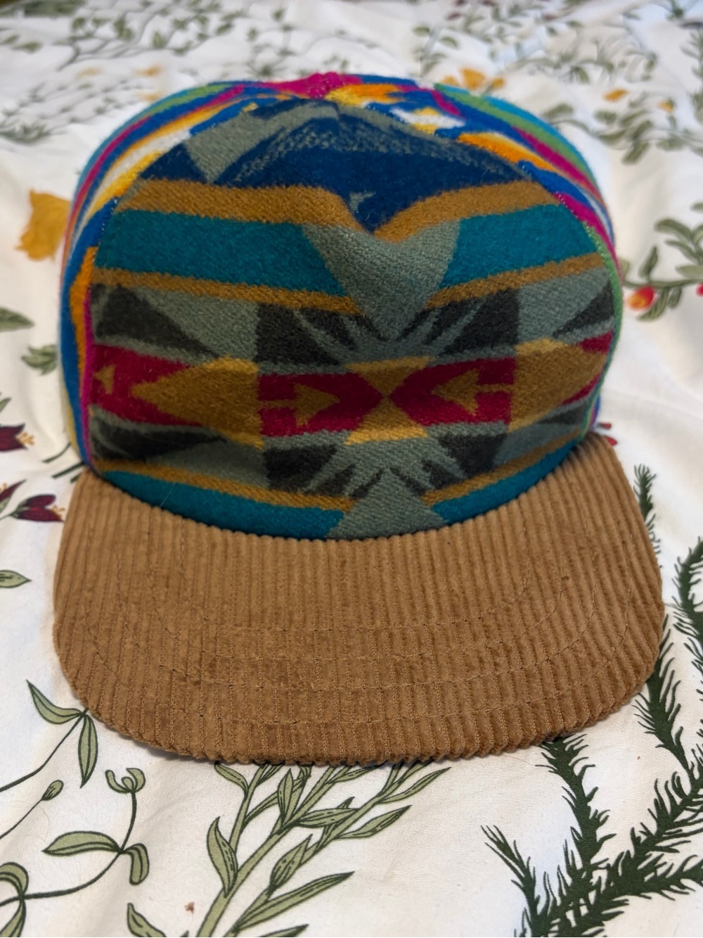 Custom 5 Panel Pendleton Wool Pattern Hat with Corduroy Brim